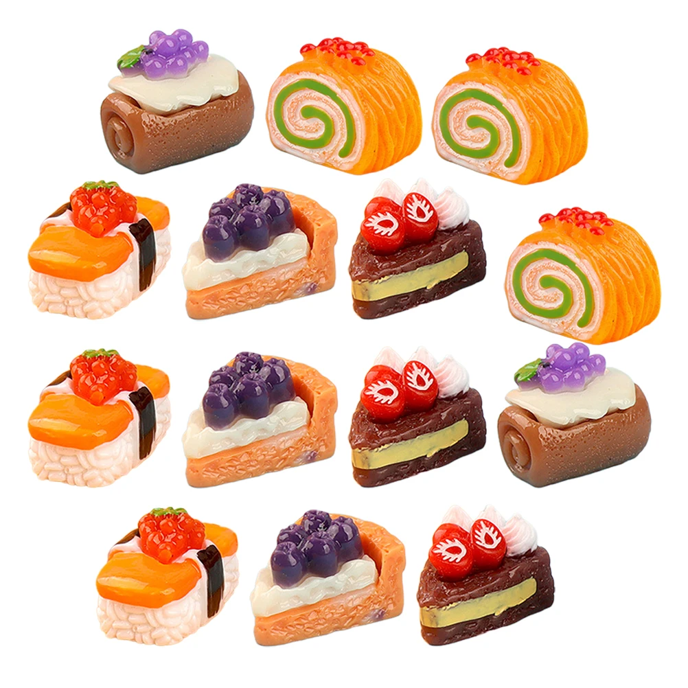 15pcs 3D Fruit Cake Dessert Fake Model Mini Pretend Food Decorative Simulated Miniature Kitchen House Play Toy Prop