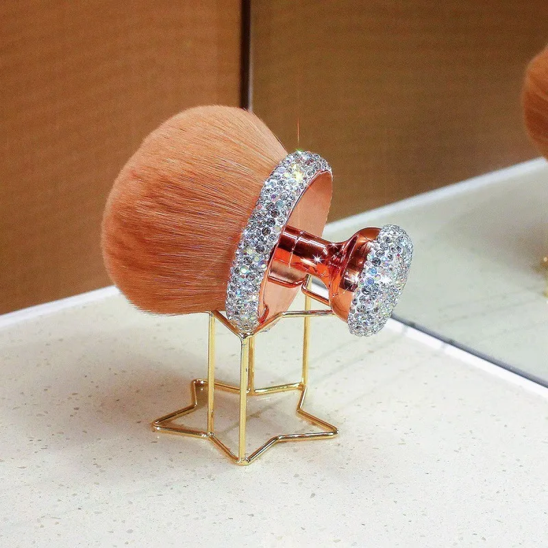 Grand pinceau à poudre libre incrusté de diamants de luxe léger, brosse à poussière d'ongles de haute qualité, brosse à poudre dorée