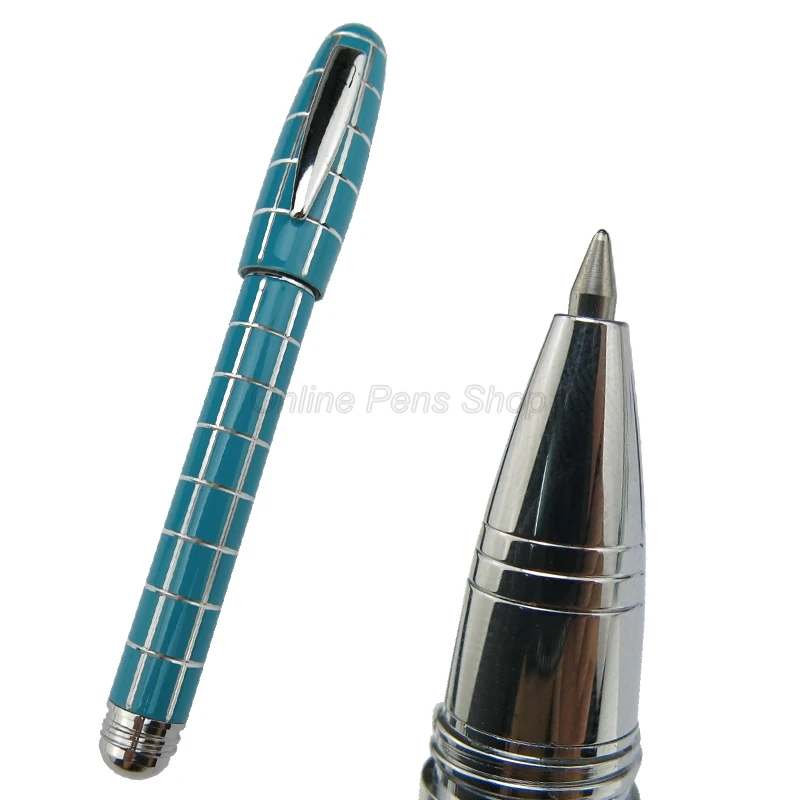 

Fuliwen 2062 Blue Resin Travel Short Pocket Portable Pen Roller Ball Ballpoint Pen Tiny Square Lattice Pattern Writing Pen