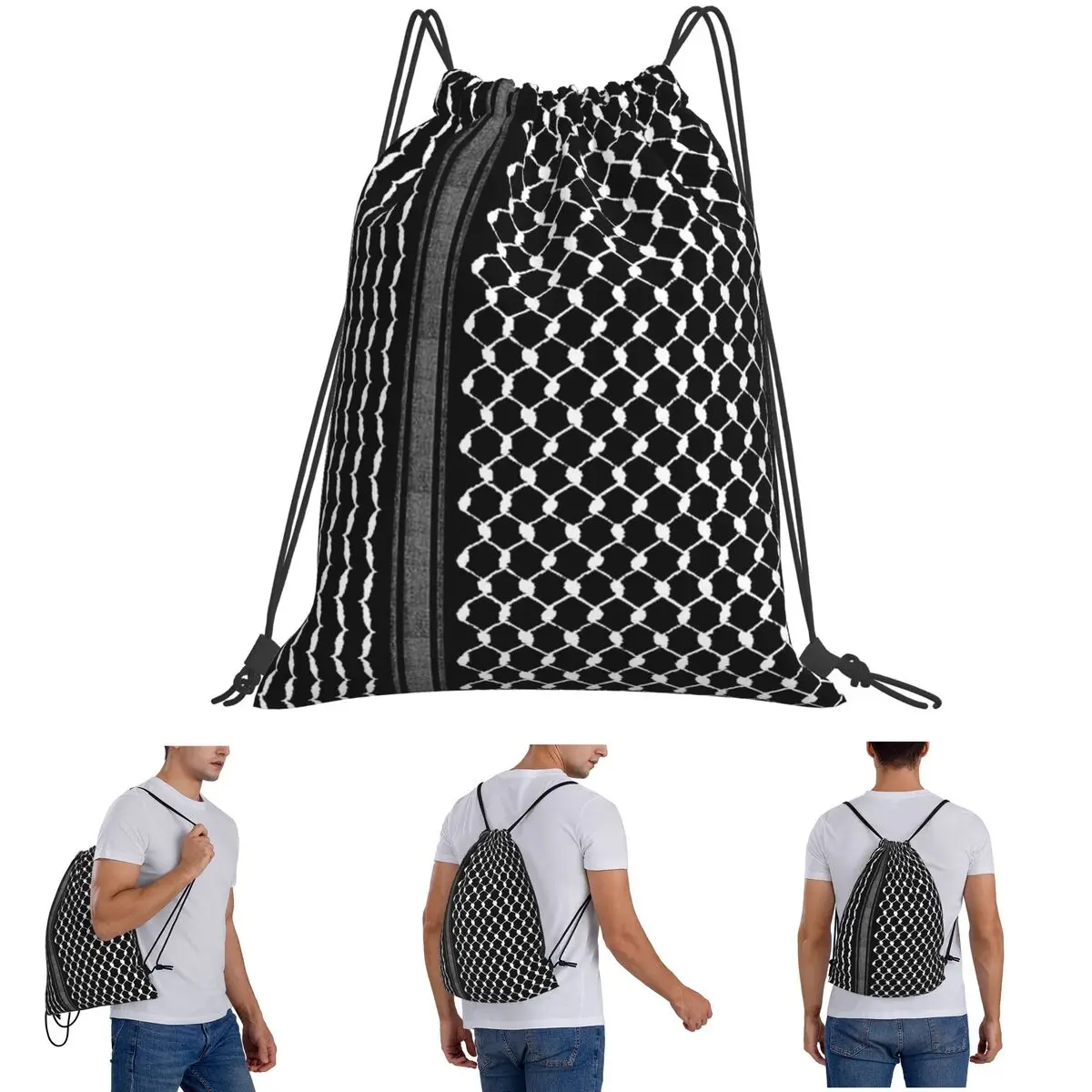 Palestinian Traditional Hatta Kufiya Pattern Backpacks Fashion Drawstring Bags Sundries Bag Book Bags for Man Woman School