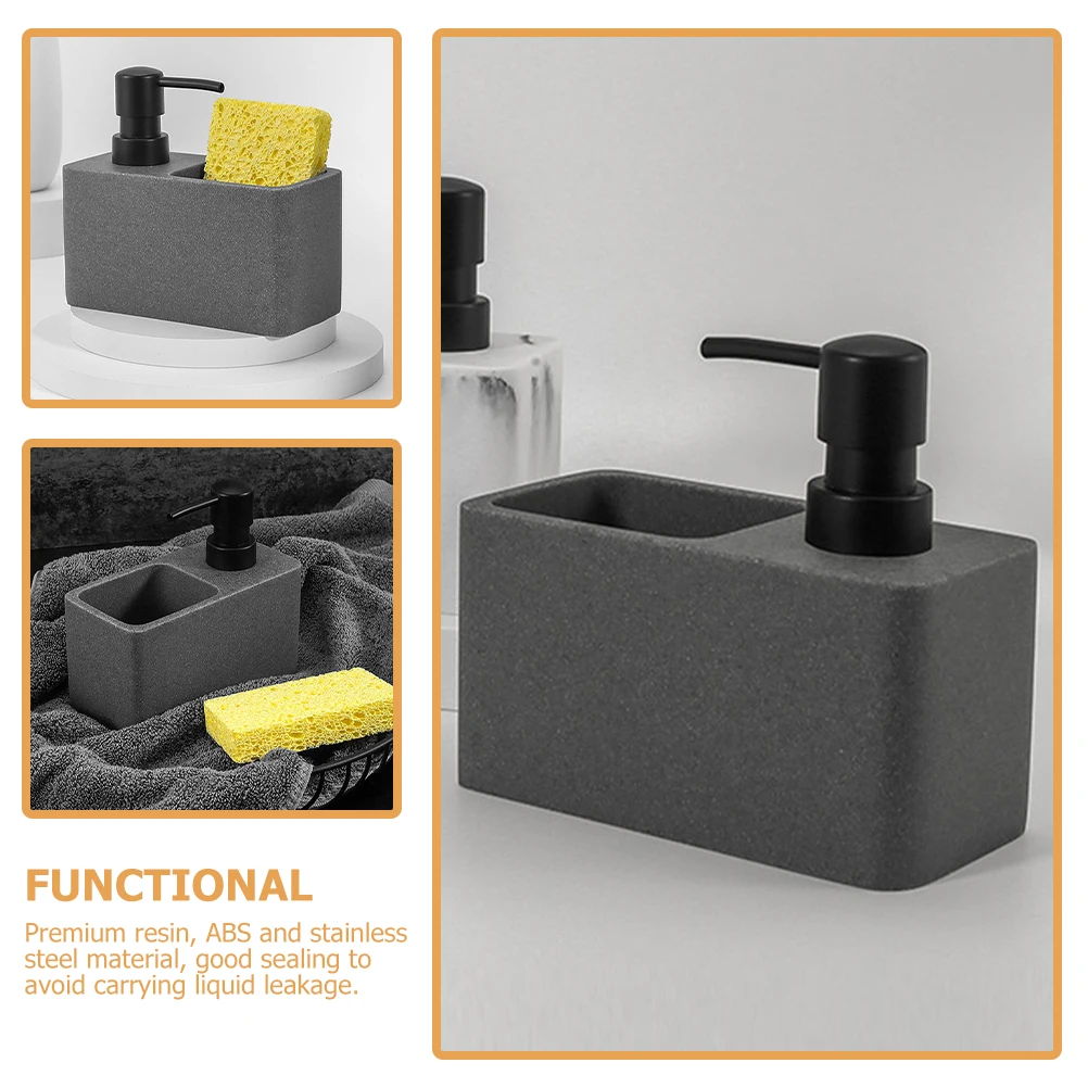 

Gray Press Bottle Dish Soap Dispenser Sponge Holder Kitchen Sink Liquid Storage Easy Cleaning Modern Appearance Practical Design