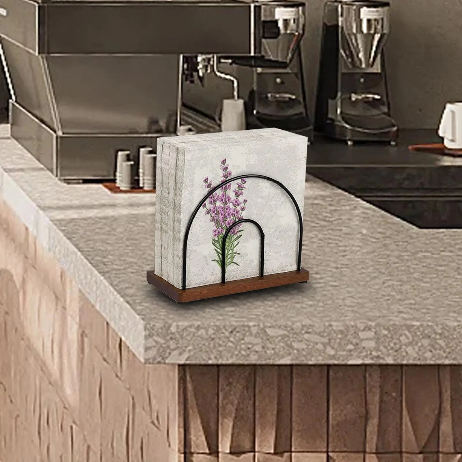 Paper Napkin Holders Rack Wood Base for Restaurant Dinning Table Countertop