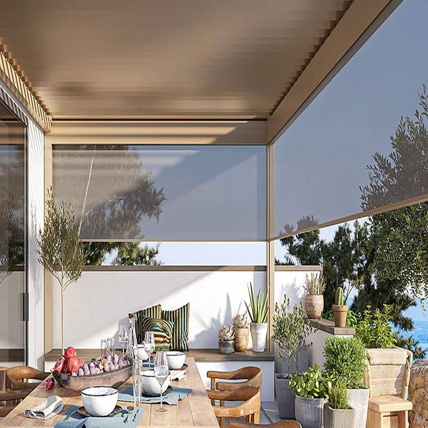 

Customized Blackout Outdoor Roller Blinds Double Layer Smart Motorized Shade Windproof Built-in Installation Electric Format