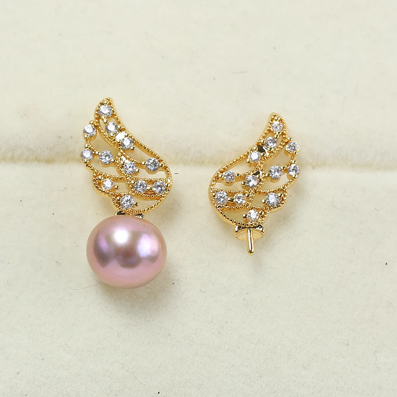 E039 Gold Plated Copper S925 Sterling Silver Needle Wing Pearl Stud Earrings Findings Jewelry Making DIY Jewelry Accessories