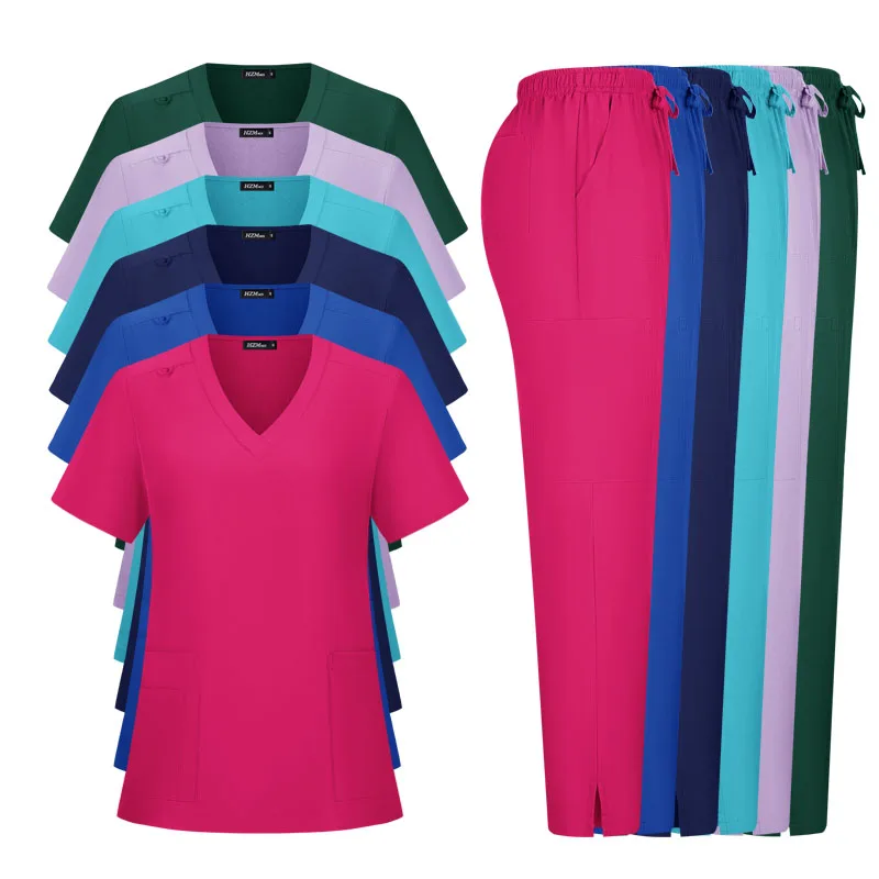 

Summer Short Sleeve Work Suit Women Men's Uniforms Doctor's Work Top Pants Casual Jogging Set Hospital Medical Surgical Uniforms
