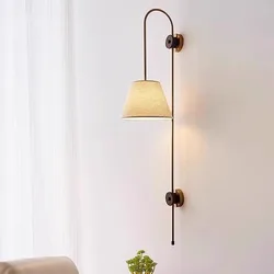 American Hotel Lobby Living Room Wall Lamp Fabric Sconces LED E27 Solid Wood Bedroom Bedside Wall Light Kitchen Restaurant Decor