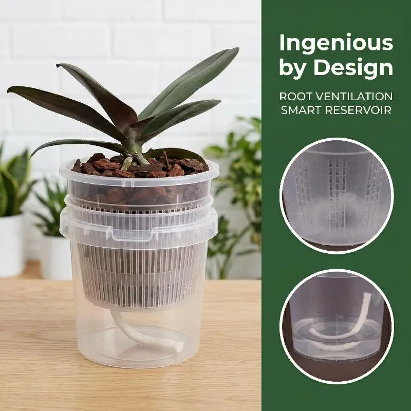 Self Watering Nursery Pots for Plants Double Layer Smart Planter with Holes for Home and Office Window Sill Use
