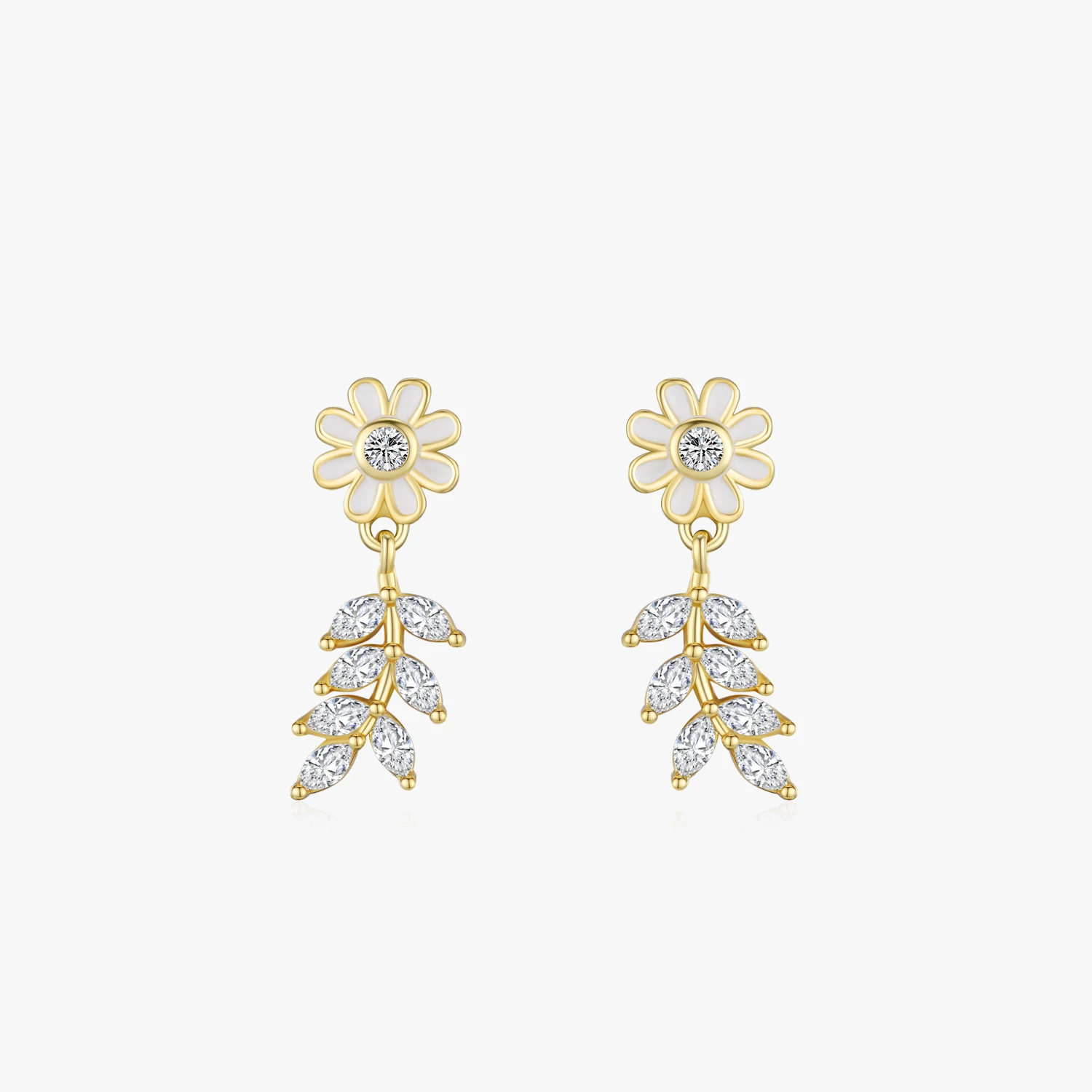 

925 Sterling Silver Elegant Daisy Flower Enamel Stud Earrings Shiny CZ Stud Earrings for Women Wedding Engagement Jewelry