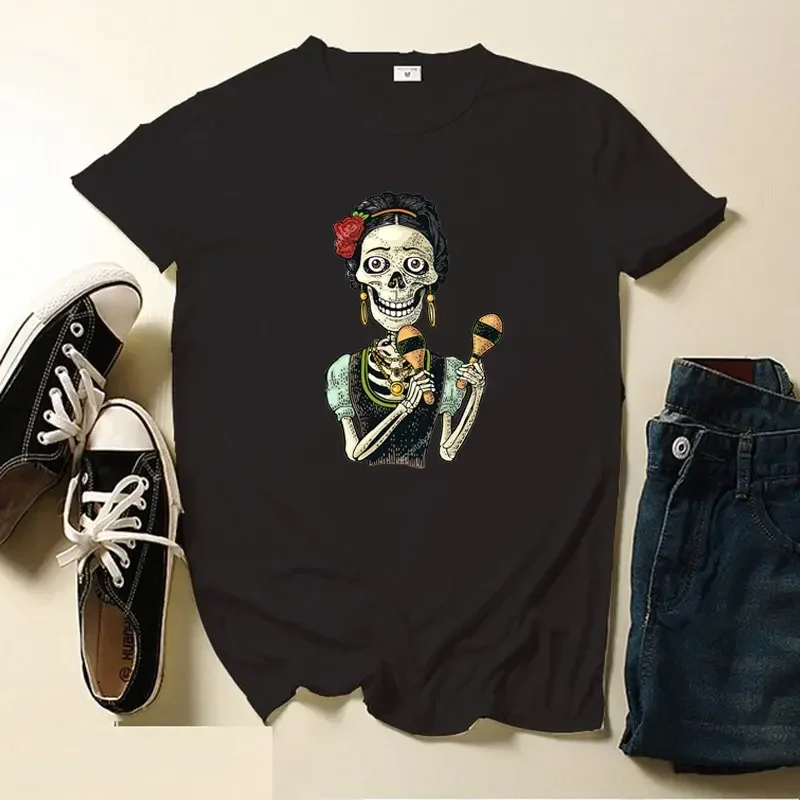 Skull Day of The Dead Graphic T Shirts Skeleton Woman Tshirts Mexican Heritage Flowers Black Tops Casual Kawaii Funny Clothes