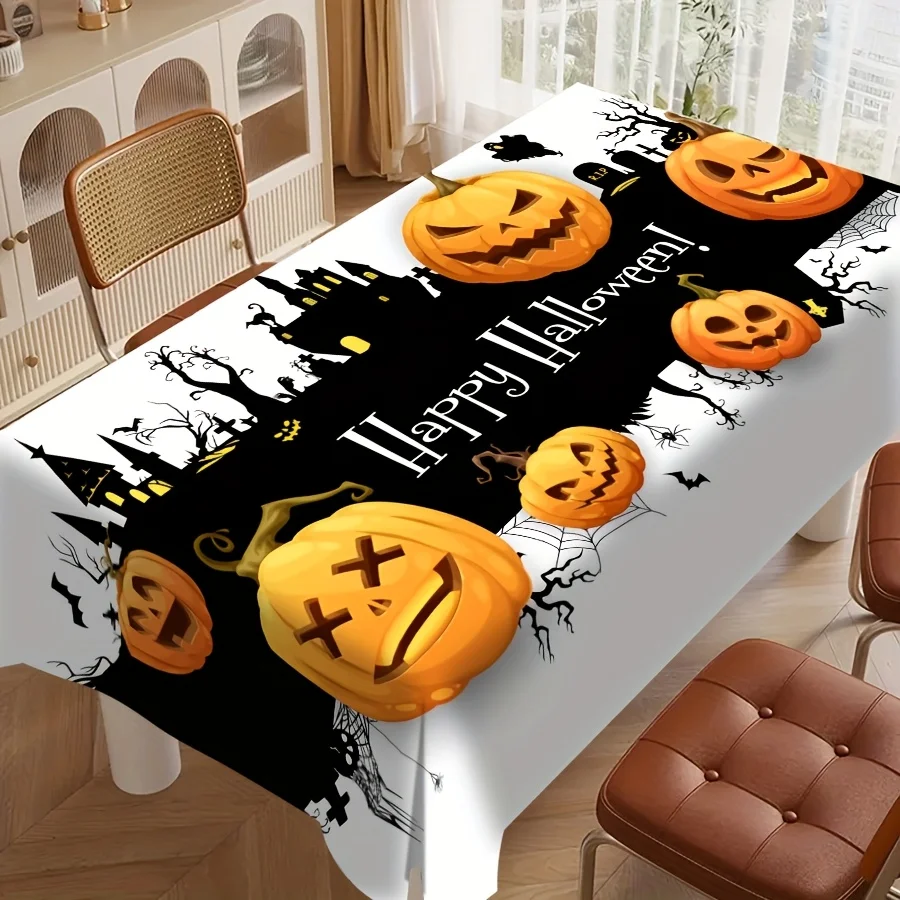 One Halloween tablecloth with a terrifying pumpkin and haunted house pattern - Happy Halloween textzyc