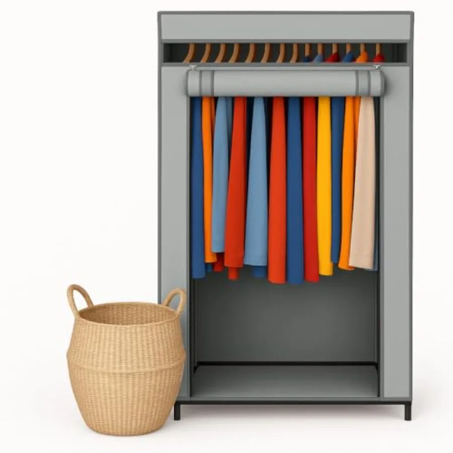 

Portable Wardrobe Closet - 50 lb Capacity Internal Heavy Duty Metal Rod Zipper and Clear Window Durable Clothes Organizer Tool-