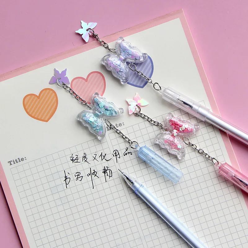 5pcs Kawaii Butterfly Gel Pen 0.5mm Black Ink Cartoon Ballpoint Creative Student/Office Stationery for Girls