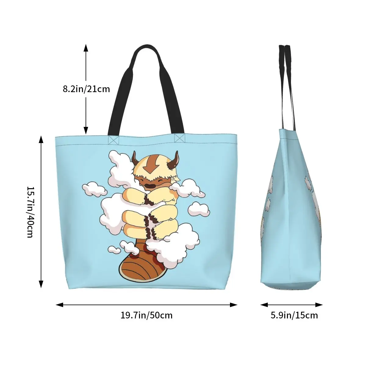 Appa With Clouds Avatar The Last Airbender Shopping Tote Bag Canvas Shoulder Bags Shopper Grocery Handbag for Women