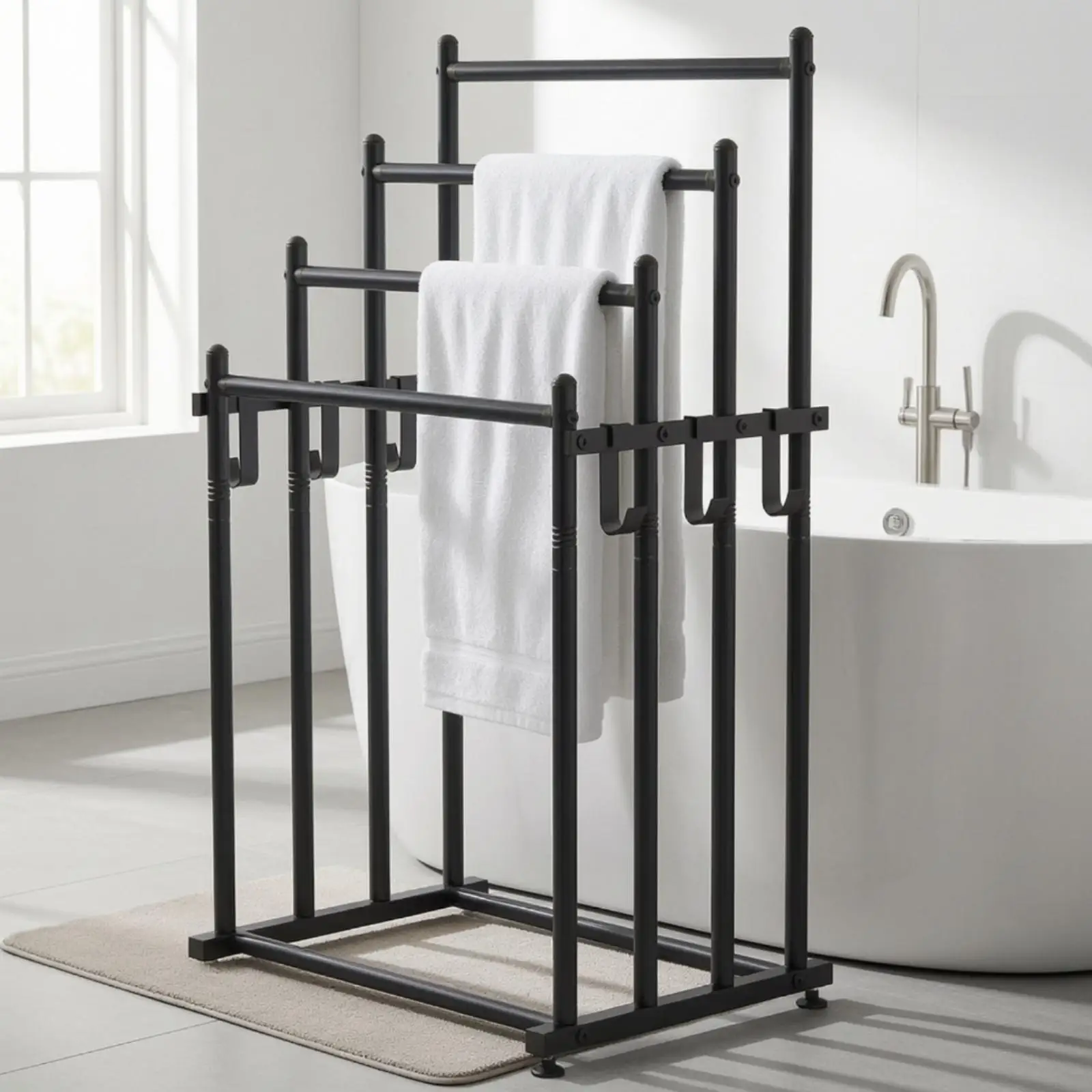 Towel Storage spaceSaving Iron Towel Rack with Side Hangers Wide