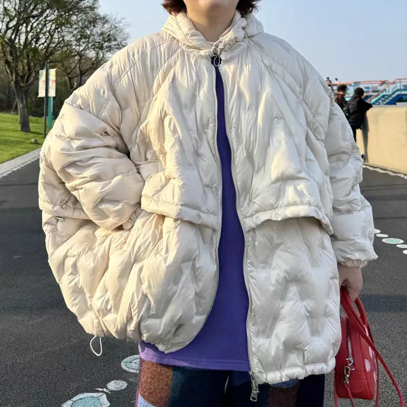Куртка оверсайз на белом утином пуху с капюшоном, осень-зима, повседневное пальто-пуховик с рукавами «летучая мышь», теплая верхняя одежда, собственное пальто-пуховик