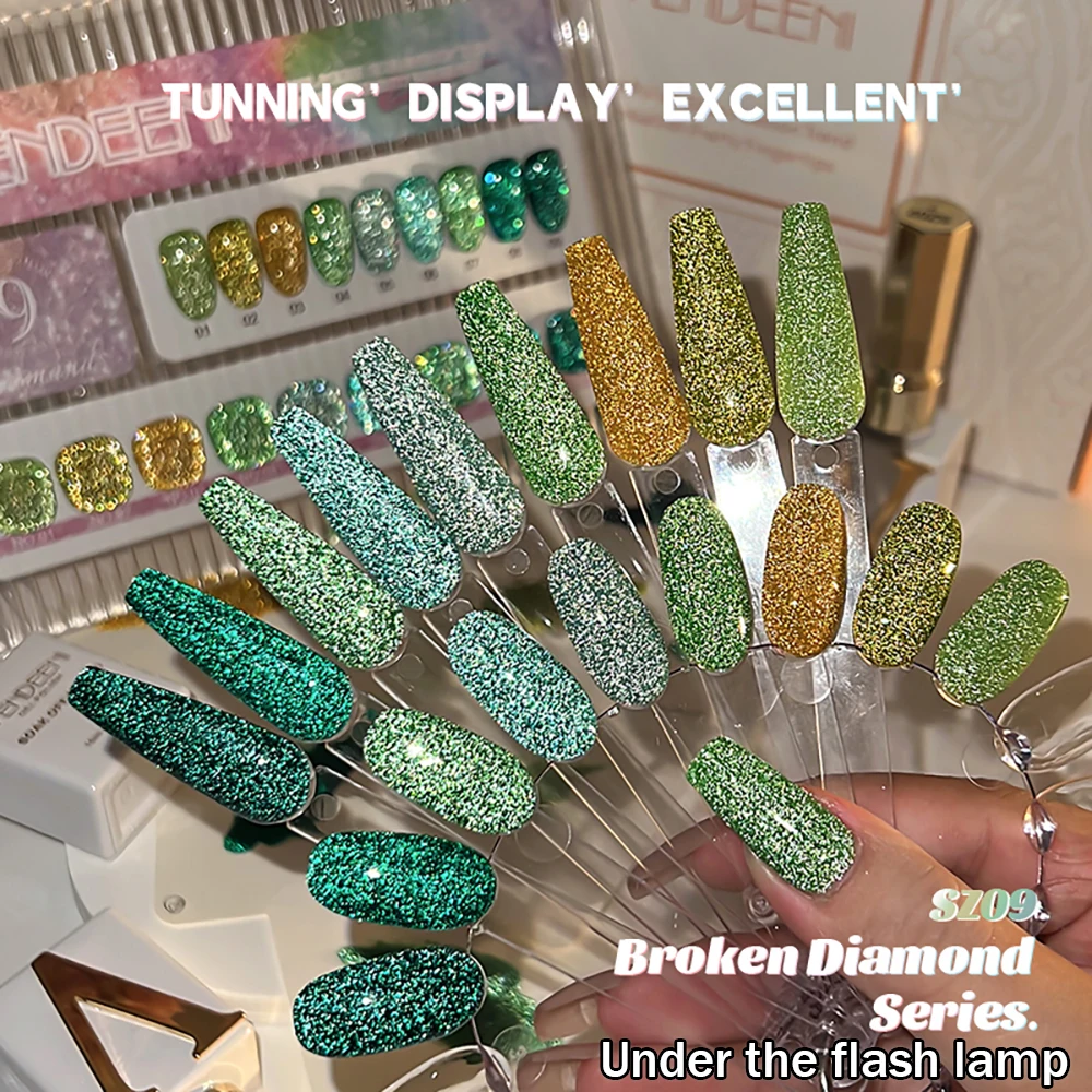 Vendeeni 9 Farben/Set Grüner Glitzer-Broken-Diamond-Gel-Nagellack TPO FREI Semi-Permanenter Glitzer-UV-LED-Gel-Lack mit Display – Detail 13