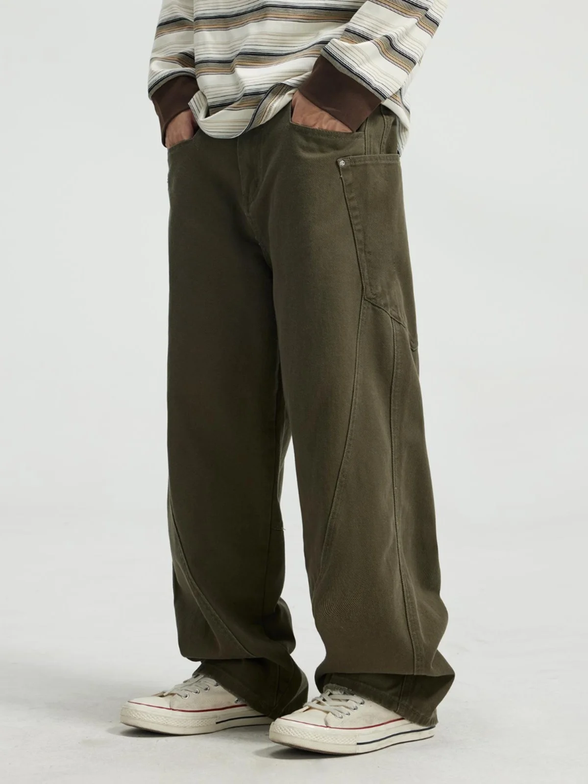 American Retro Men's Workwear Jeans High Street Trend Straight Casual Pants Merald Design Comfortable Loose Fit Long Trousers