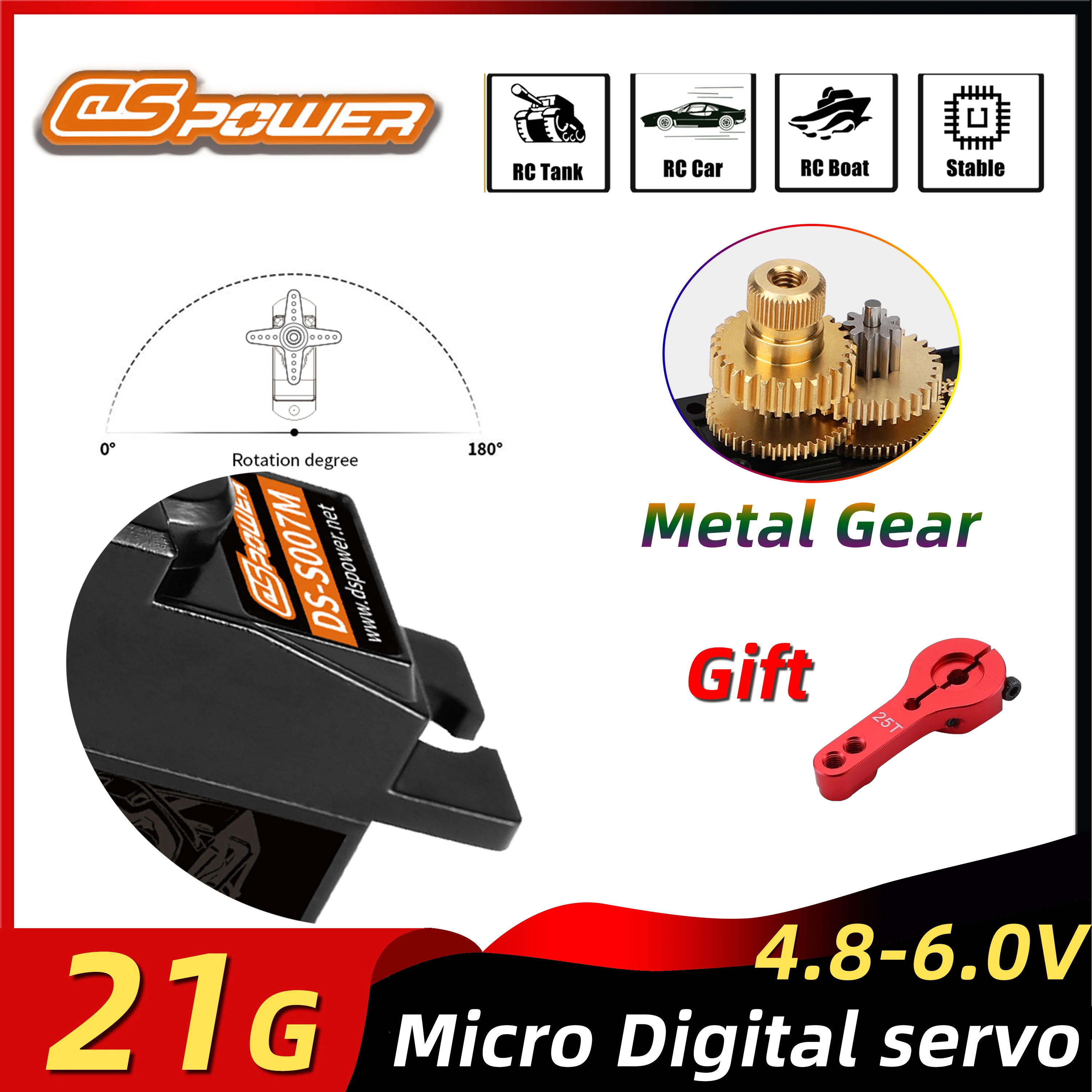 1/2/5pcs DSPOWER 21g Metal Gear Micro Digital Servo Motor 25T Metal Arm Waterproof for 1/16 1/18 Airplane Drone Car Model Parts