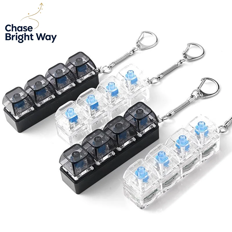 Fingertip Keyboard Keychain Fidget Toy 4 Button Stress Relief Light Up Sensory Gadget for Office Home School Anxiety Relief