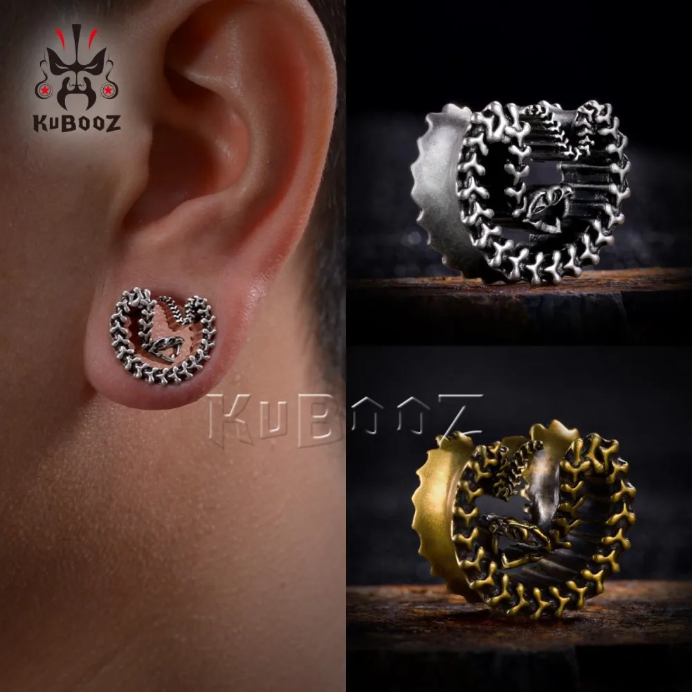 

KUBOOZ Popular Copper Snake Ear Tunnels Gauges Plugs Notches Earrings Piercing Body Jewelry Expander Stretchers 2PCS