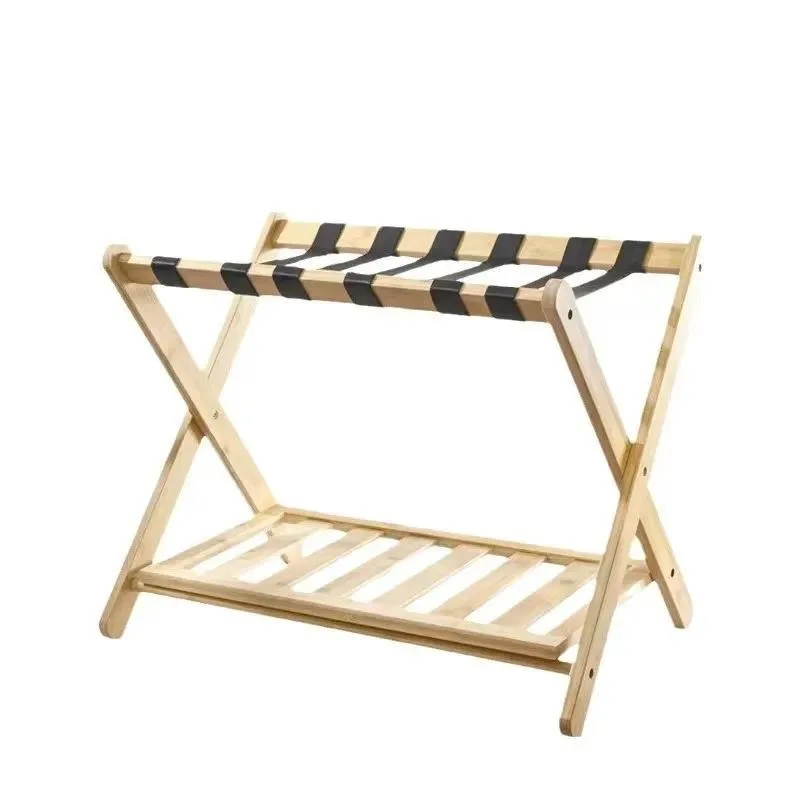 Foldable Double Layer Wooden Floor to Ceiling Living Room Luggage Storage Rack