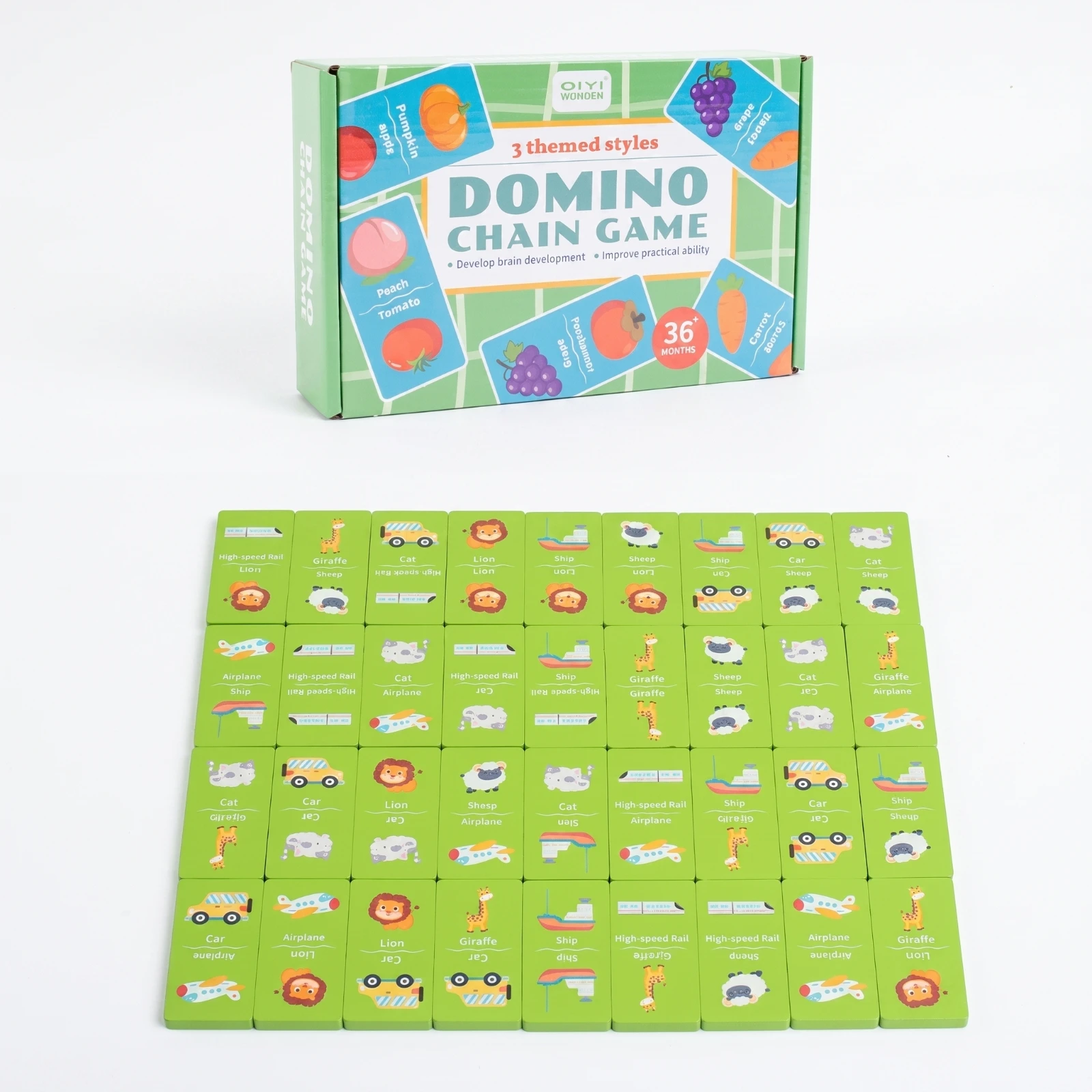 Wooden Tile Matching Game Game Portable Wooden Dominoes Picture Dominoes Travel-Friendly Toy Classic for Children, Homeschool