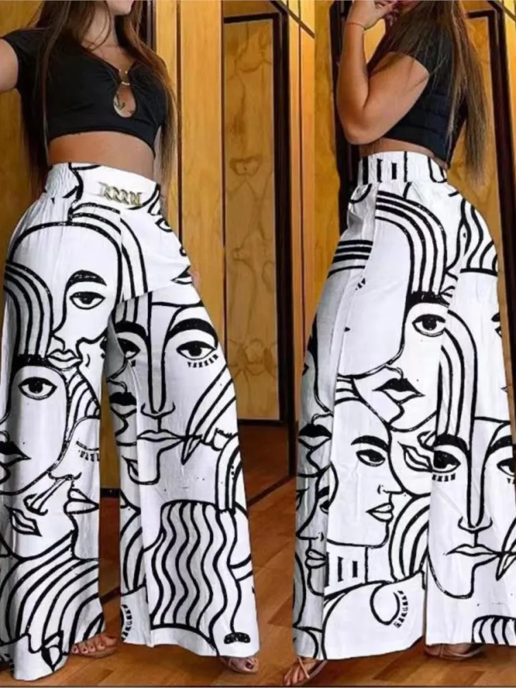 Women\'s High Waist Wide Leg Pants Fashion Solid Office Female Casual Flared Pants For Women Summer New Elegant Black Trousers