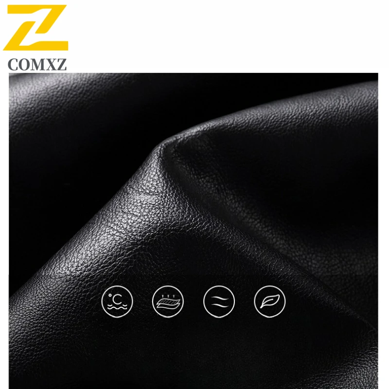COMXZ Premium Men PU Leather Jacket Fashion Classic Turndown Collar Camping Coat Casual Daily Style Windproof Autumn Clothing