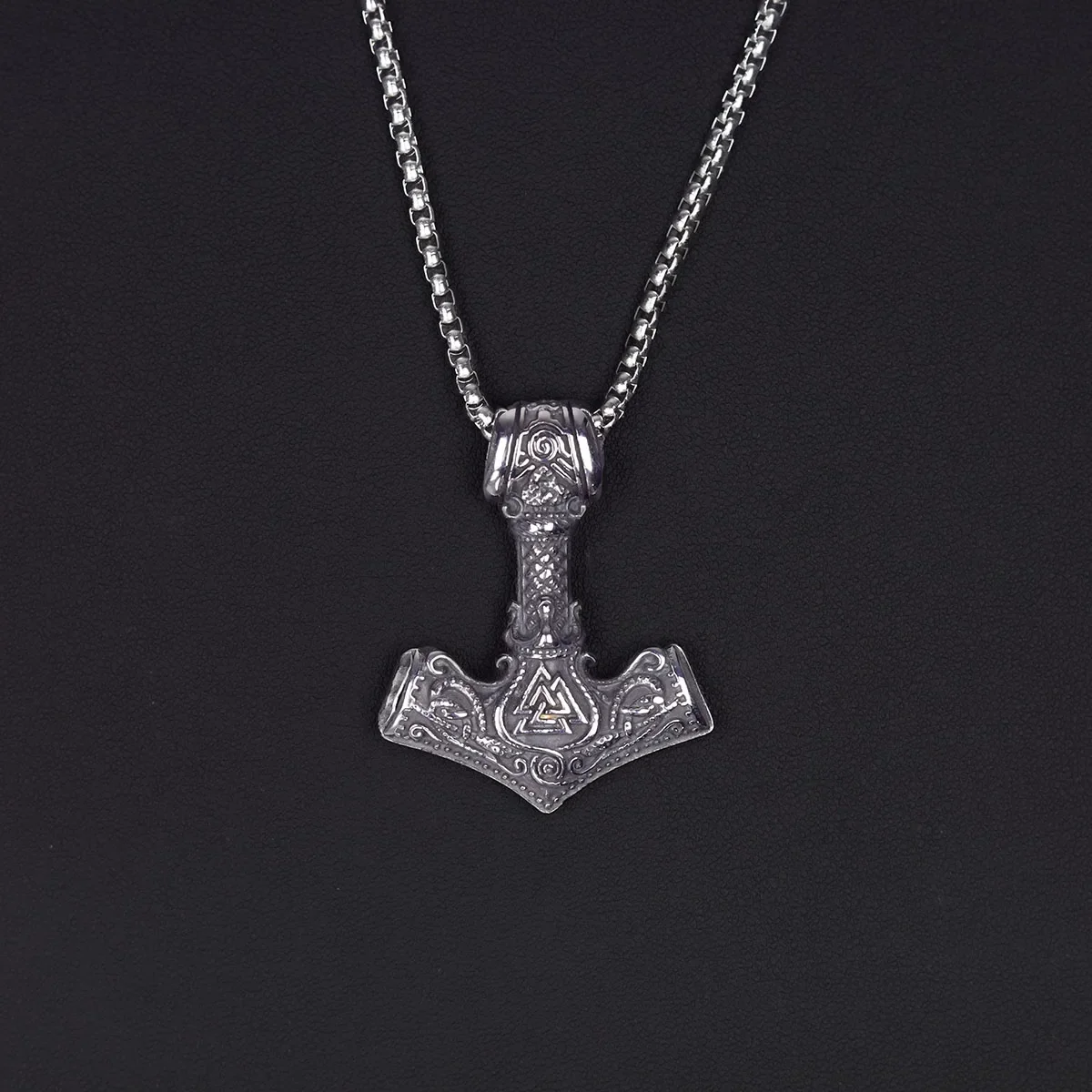 

Men's Stainless Steel Thor's Hammer Viking Necklace Triangle Rune Keel Charm Fashion Pendant Amulet Jewelry Gift