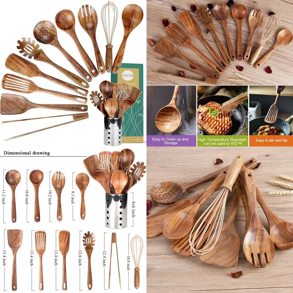 

Natural Teak Wood Cooking Utensil Set with Spatula and Ladle