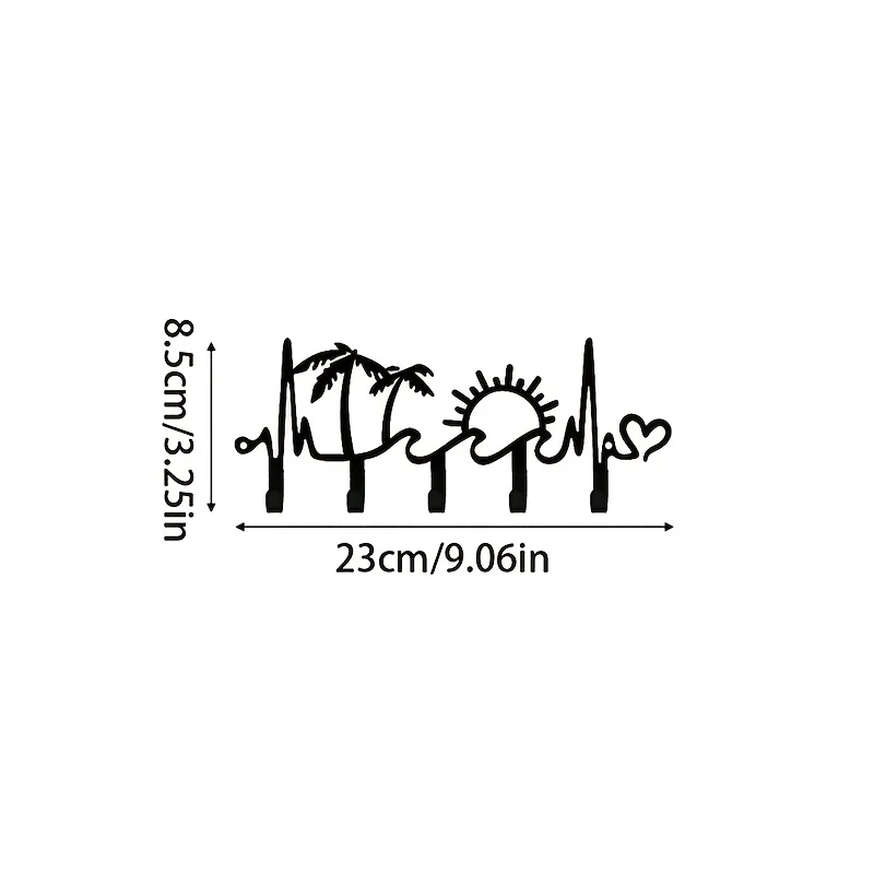 CIFBUY Boho Beach Metal Wall Hook Heartbeat Palm Tree Sunset Silhouette Key Holder Decorative Coat Hanger for Entryway Hallway B view 6