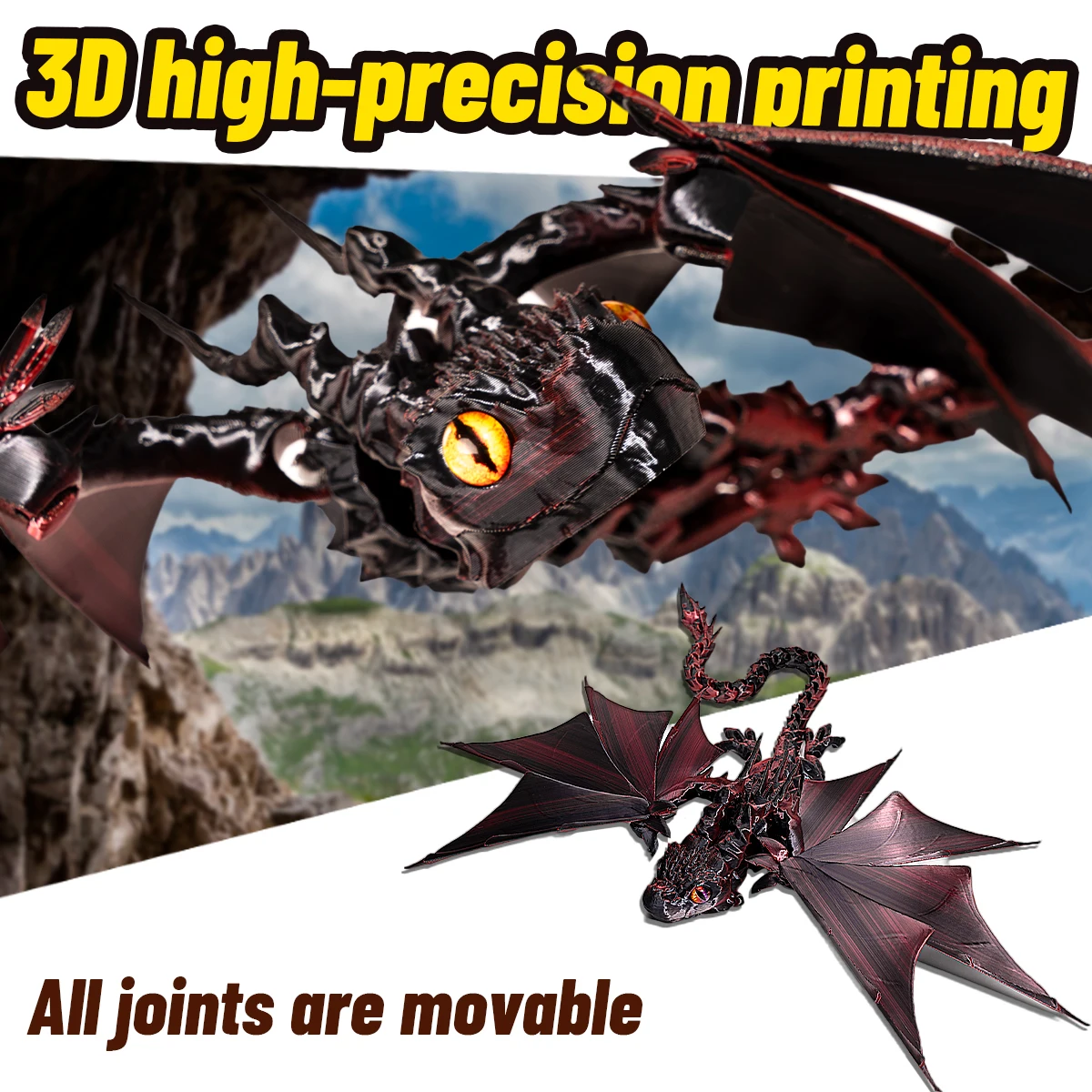 3D Printed Dragon Statue with Movable Joints, Desktop Decorative Piece.