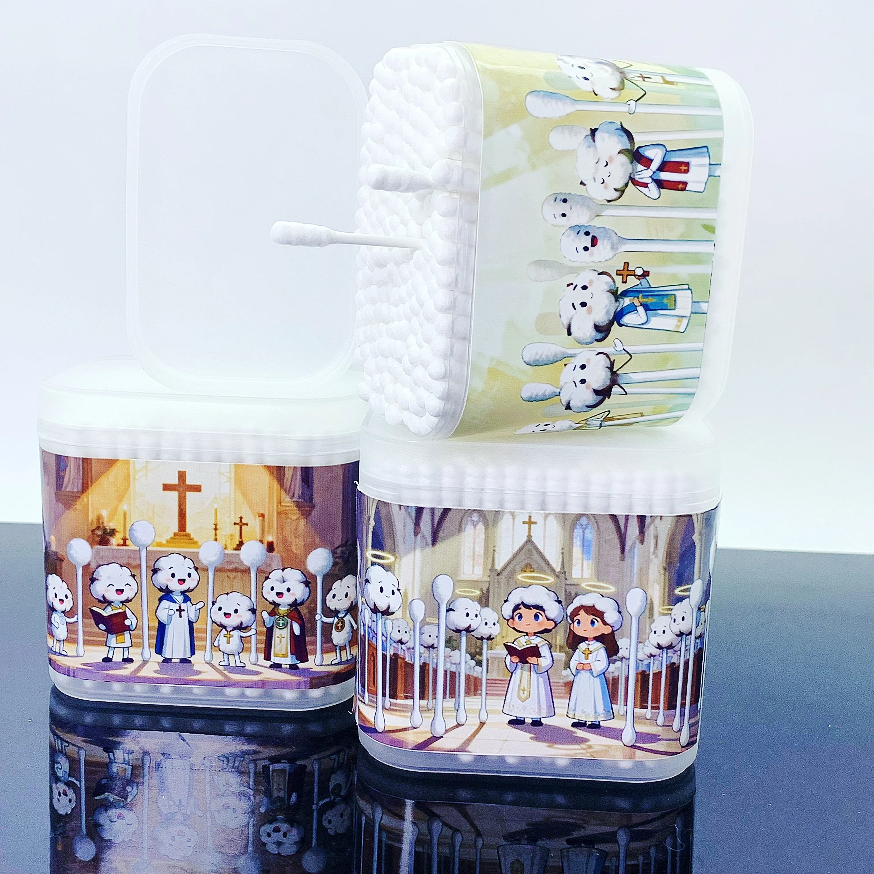 200개 예수 요소 이중 헤드 스크류 스푼 성인용 면봉 신앙 모양 면봉 스틱