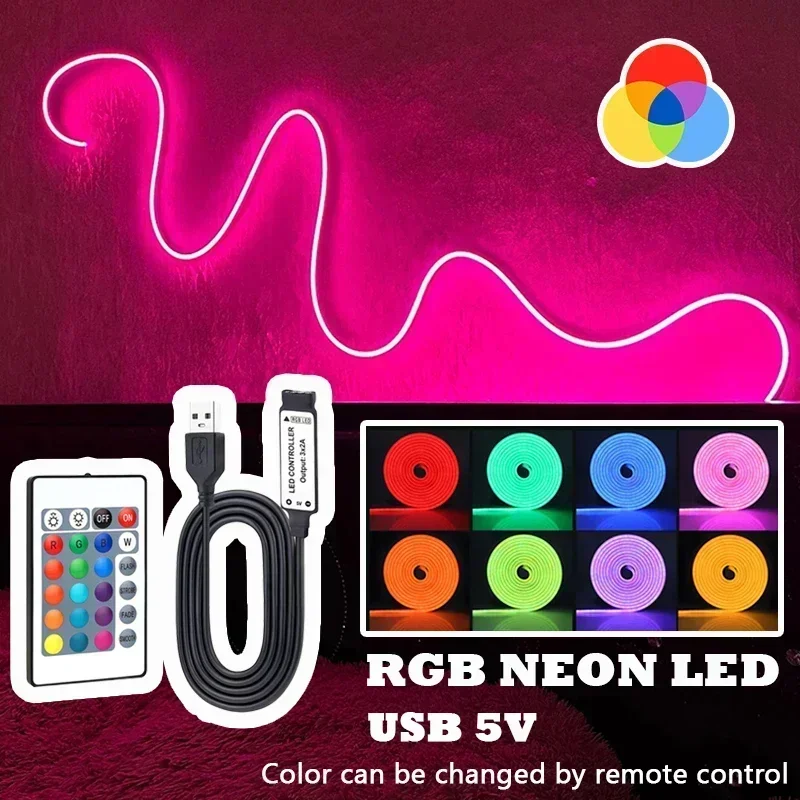 Led Neon Rope Lights with 24Keys Remote,Flexible Led Rope Lights,RGB Neon Lights,Gaming Led Neon Strip Lights for Bedroom