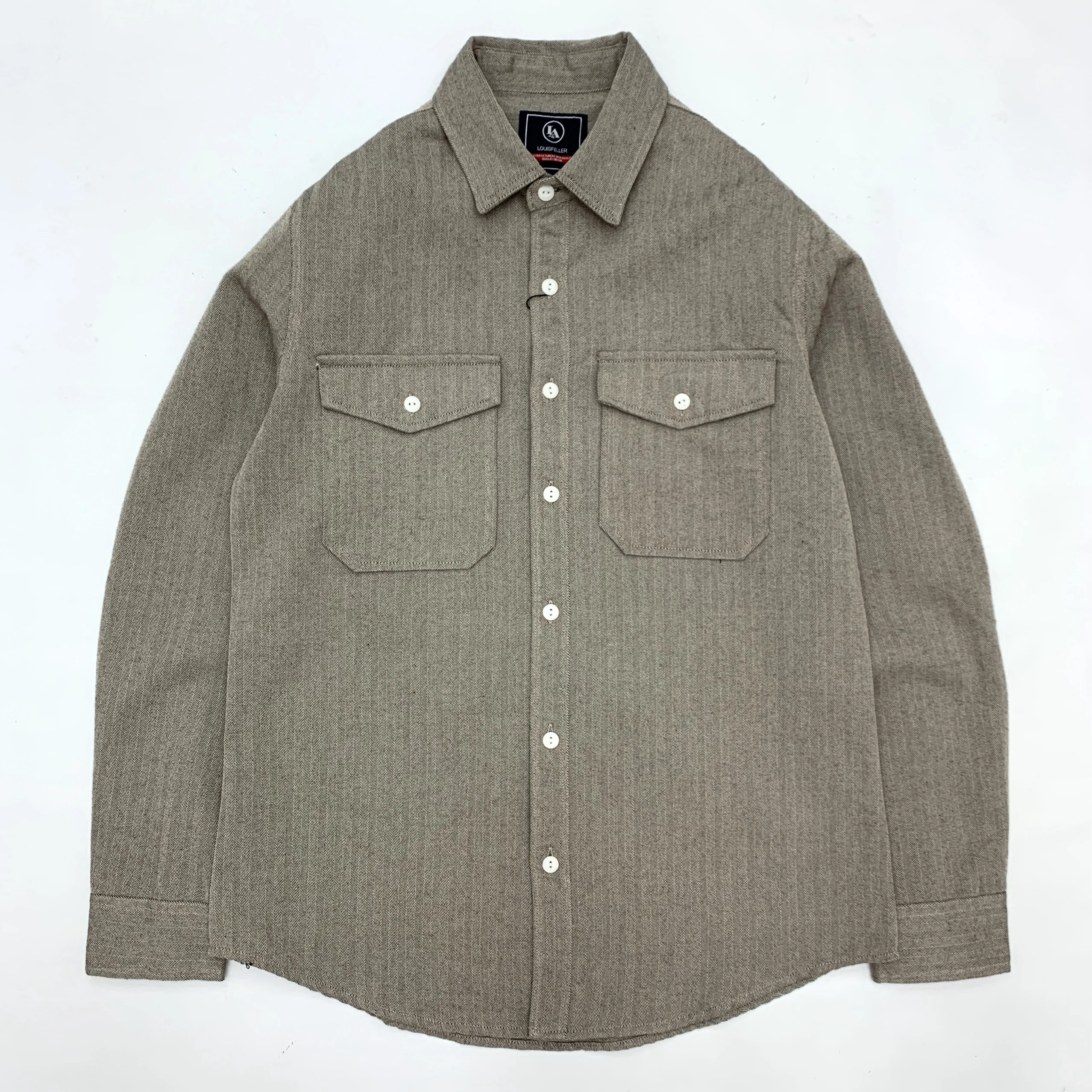 Heavyweight Amekaji Herringbone Shirt - Japanese Vintage Workwear Style Harajuku Oversized Long Sleeve Shirt for Men