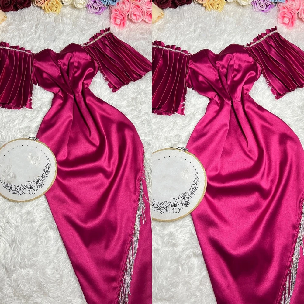 

Customized High Quality Off-the-shoulder Mermaid Floor Length Evening Dresses Rhinestone Tassel s Formal Occasion Gown vestido f