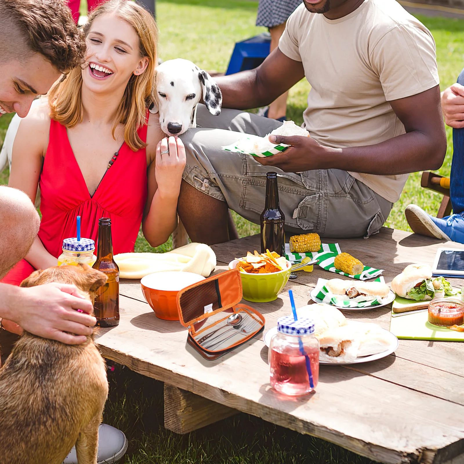 حقيبة تخزين أدوات المطابخ المتينة، منظم أدوات المائدة المحمول للتخييم في الهواء الطلق، تصميم أنيق بسحاب ناعم