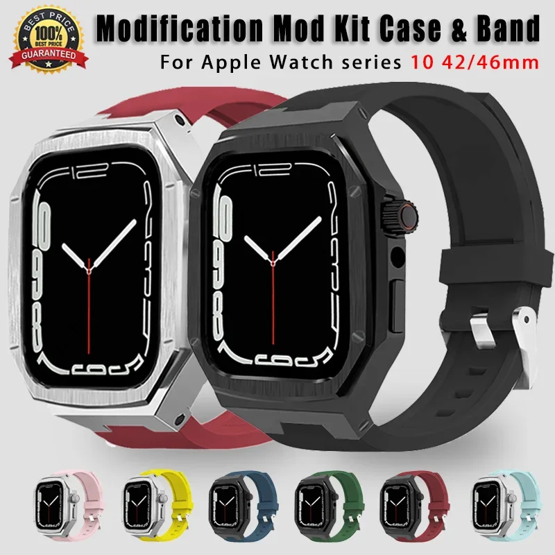 

Luxury Modification Kit For Apple Watch series 10 42/46mm case+strap For series 10 Rubber Band Refit Mod Replacement Accessories