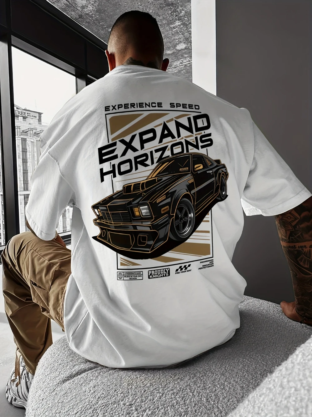 Nouveau T-shirt en coton surdimensionné assorti parent-enfant 2026, motif vintage classique avec illustration de voiture de course, affiche et typographie.