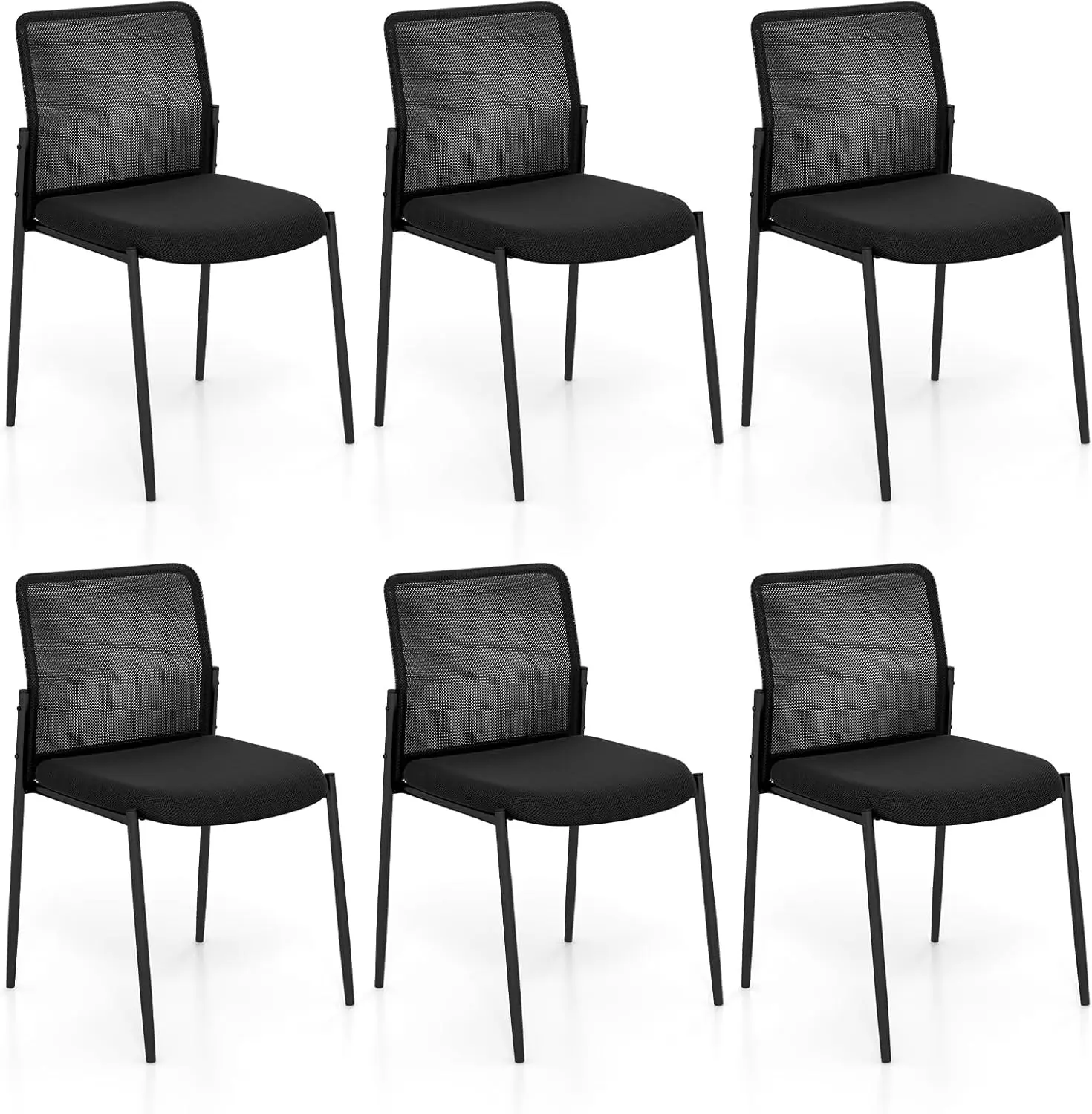 Stackable Conference Room Chairs Set Of 6, Office Guest Chairs With Mesh Backrest, Meeting Waiting Room Chairs With