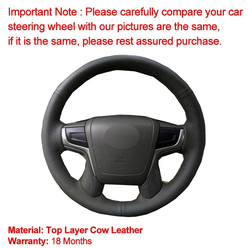 Hand Sewing Car Steering Wheel Cover Top Cow Leather For Toyota Land Cruiser 2016 - 2019 Land Cruiser Prado 150 2015 - 2023