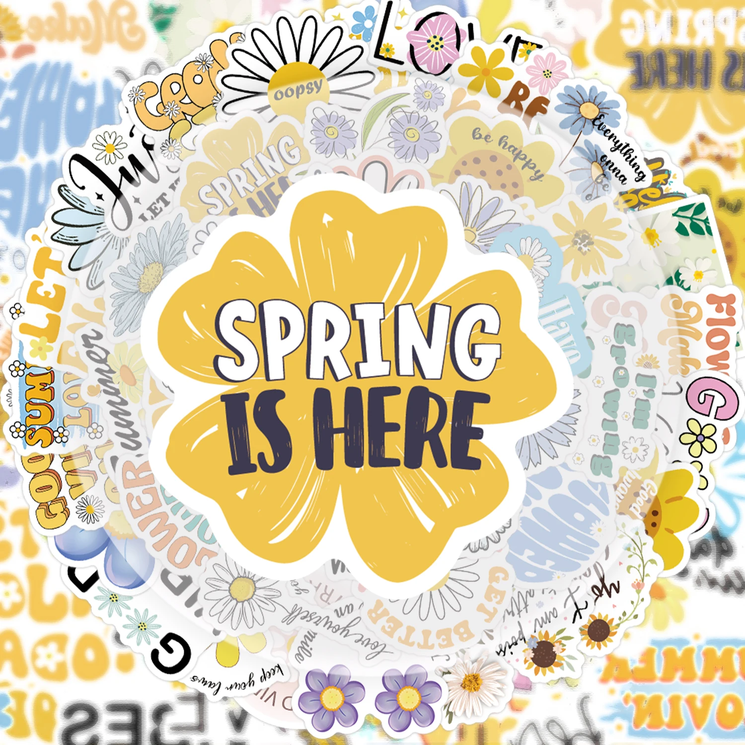 50 Graffiti-Aufkleber mit Sonnenblumen-Text, lebendige Aufkleber, geeignet für Wasserflaschen, Laptops, Handys, Koffer, Skateboards, Gitarren, Partydekorationen