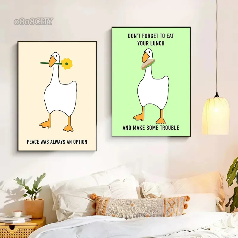 Funny Meme Goose Duck Frog Pig Posters and Prints Canvas Wall Art Pictures Funny Home Bathroom Room Decor Painting Cartoom Mural view 4