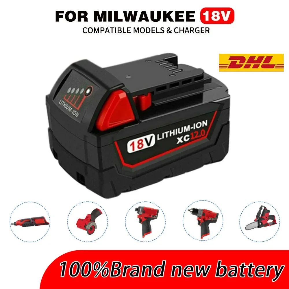 18V 12Ah for Milwaukee M18 Detachable Battery M18B6 XC Li-Ion 48-11-1860 48-11-1852 or Charger 48-11-1850 48-11-1840