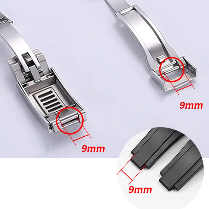 Stainless steel folding buckle glide lock for watch band strap Deployment clasp 9mmx9mm