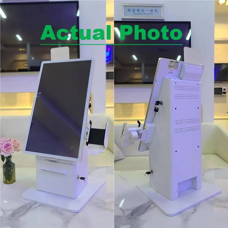 سطح المكتب 21.5 بوصة شاشة تعمل باللمس التفاعلية الكمبيوتر طابعة حرارية QR رمز الماسح الضوئي أكشاك الدفع لخدمة POS الذاتية