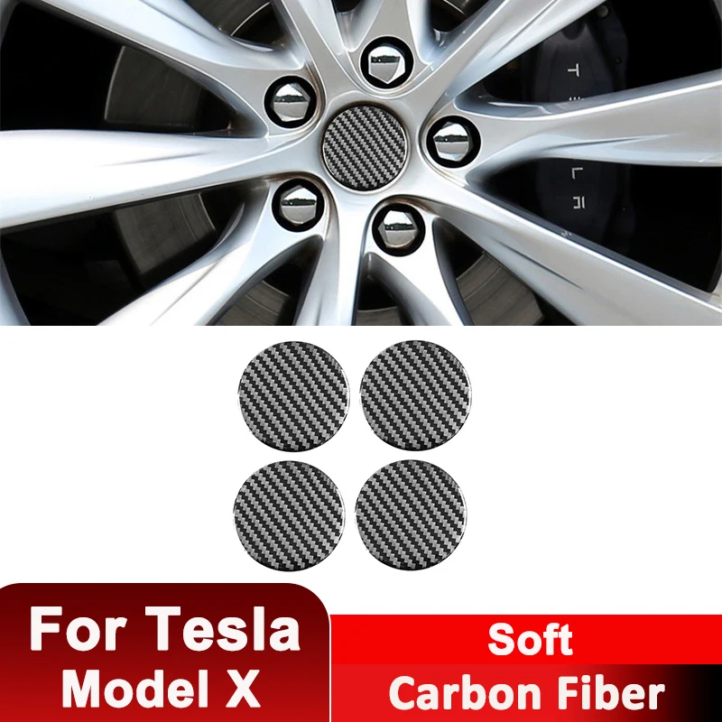 

For Tesla Model X Carbon Fiber 4PCS Car Wheel Center Hub Caps Trim Cover Decorative Sticker Auto Interior Accessories