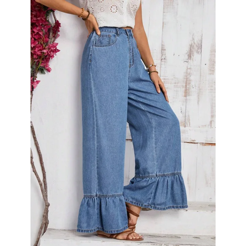 

Flare Denim Jeans Women's Spring Season Elastic Waist Other Fabric Bell Bottom Jeans Blue Color from Mainland China