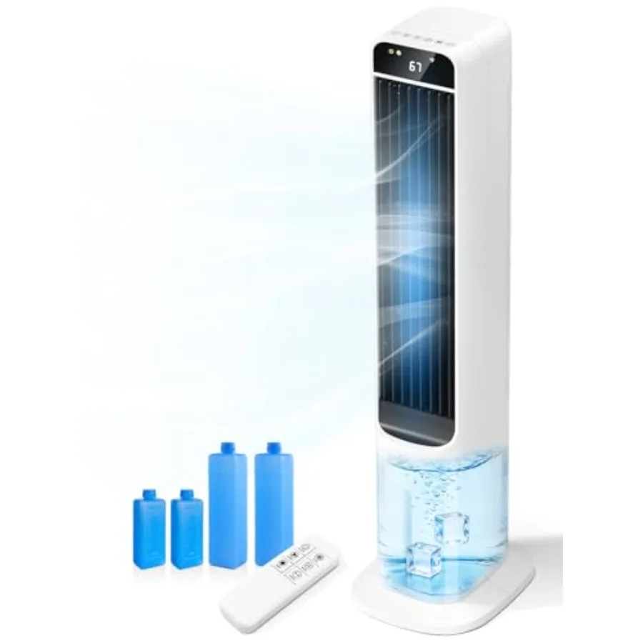 2 in 1 Portable Air Cooler with Remote Evaporative Cooling 4 Ice Packs 12H Timer 50 Oscillation 3 Speed 3 Modes White for Home