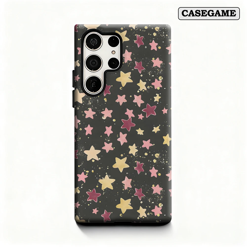 Casegame Phone Case for Samsung Galaxy S26 S25 Ultra S24 S23 Plus Shockproof Double Layer Tough Back Pastel Star Glitter Cover